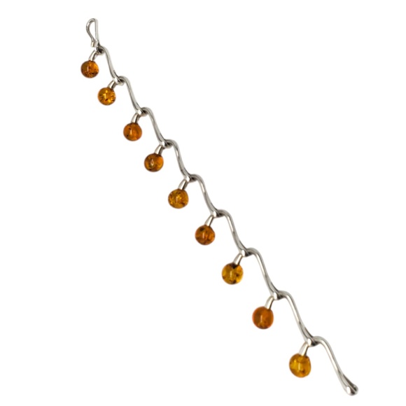 Sterling Silver Amber Beads Link Bracelet #20643 - Picture 5 of 9